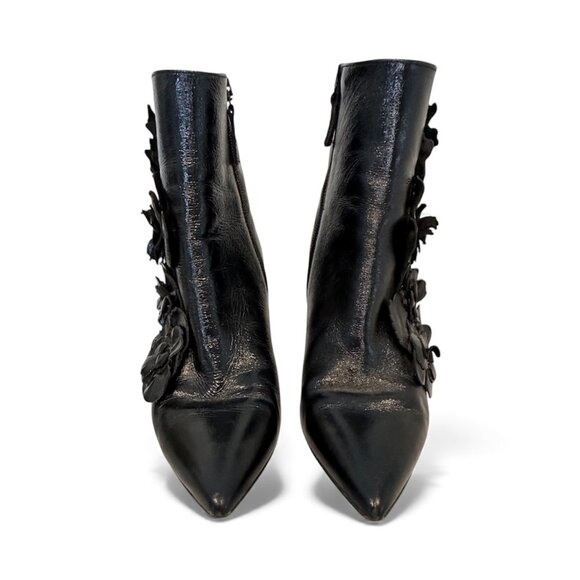 Zara Black 3D Floral Appliqué Ankle Boots Size 37 - Picture 5 of 6